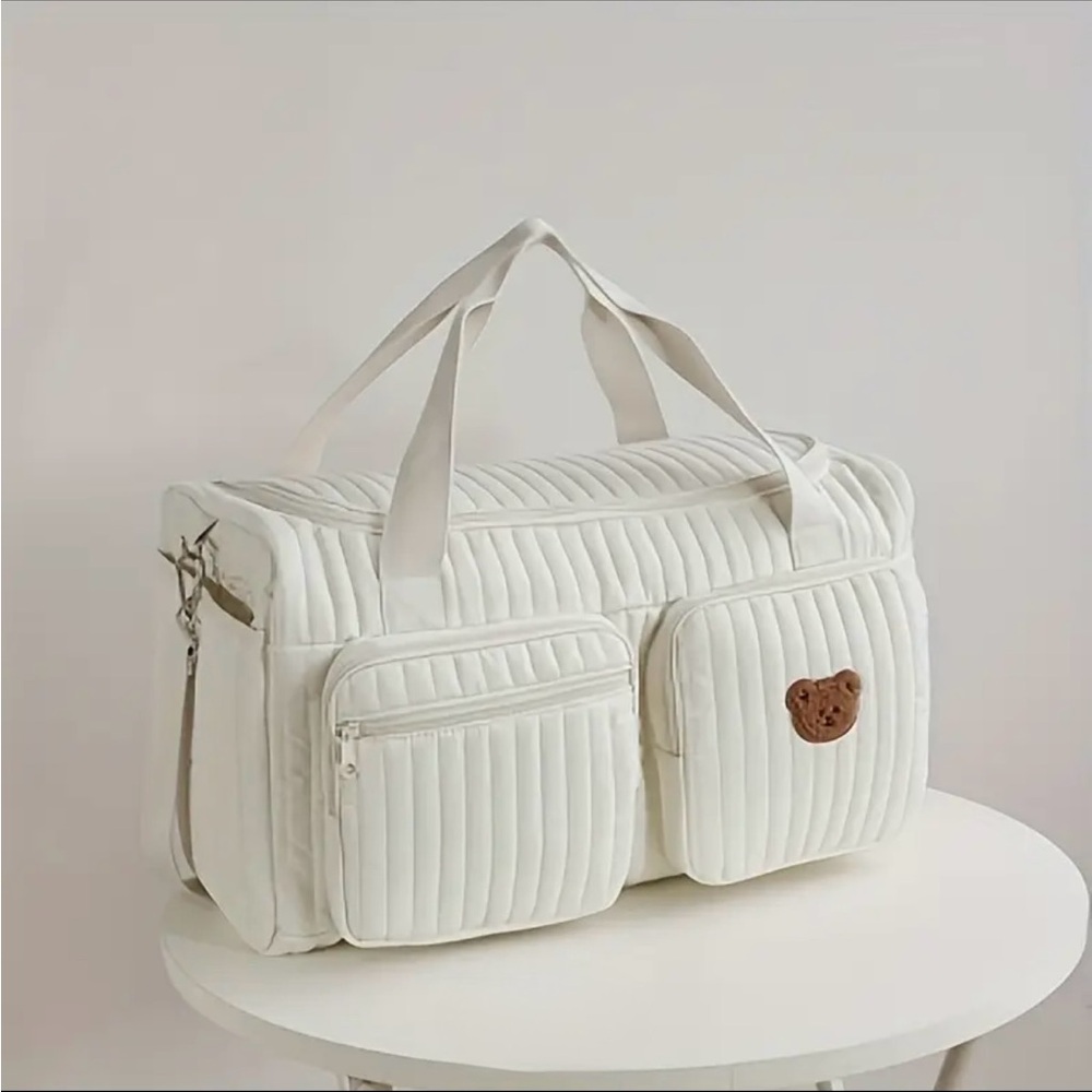 Quilted White large diaper bag/hospital bag